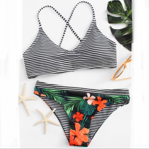 1 Left! Wila reversible Hawaiian striped bikini - Picture 2 of 7